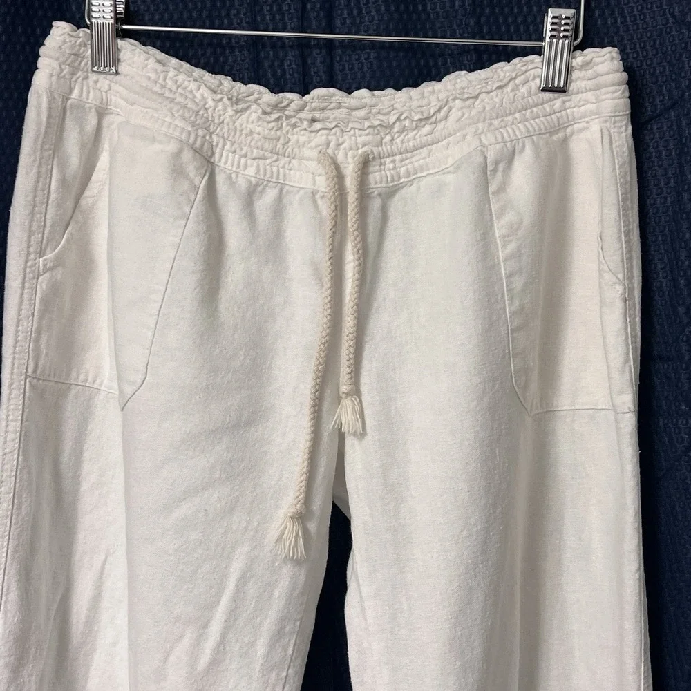 Kiss & Cry Linen Pants Large Ivory Wide Leg Casual Flowy Beach‎ Money Luxury EC